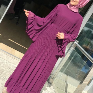 Womens positioning crumpled big swing double layer chiffon Muslim long dress