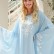 Light blue thick thread positioning embroidery cloak ethnic style loose long coat Dubai travel robe