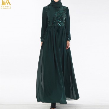 Europe, America and Southeast Asia Fashion 3D Embroidered Abaya Muslim Dress Womens Clothing