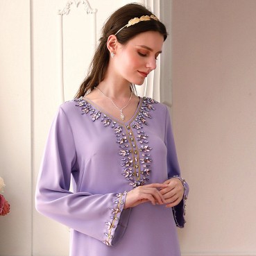 Light Purple Heavy Industry Rhinestone Phnom Penh Robe Middle East Turkey Dress Womens Clothing