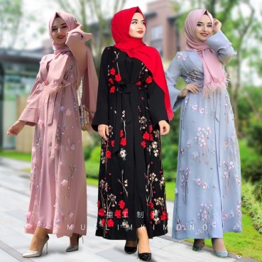 ins3D three-dimensional flower embroidered jacket Muslim womens robe