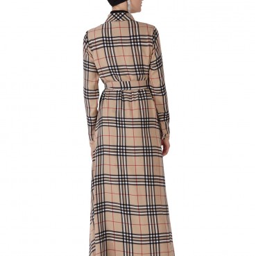 Muslim womens robe plaid jumpsuit Muslim long-sleeved womens robe