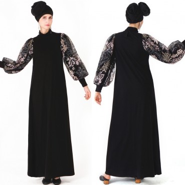 Muslim Womens Fall/Winter Dress Puff Sleeve Robe