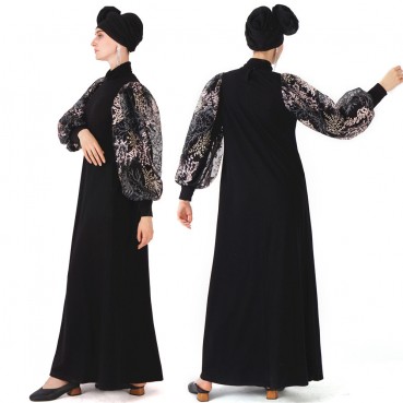 Muslim Womens Fall/Winter Dress Puff Sleeve Robe