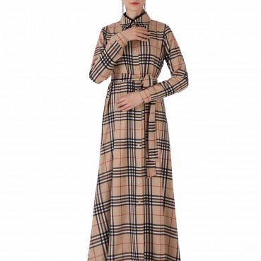 Muslim womens robe plaid jumpsuit Muslim long-sleeved womens robe