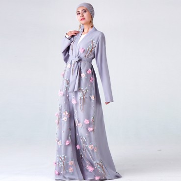 ins3D three-dimensional flower embroidered jacket Muslim womens robe