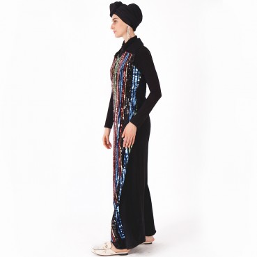 Womens Robe Long Skirt Sequined Lace Dress