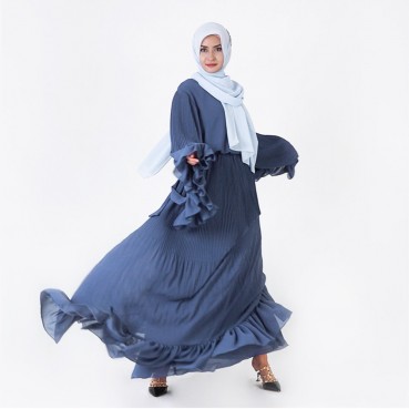 Womens positioning crumpled big swing double layer chiffon Muslim long dress