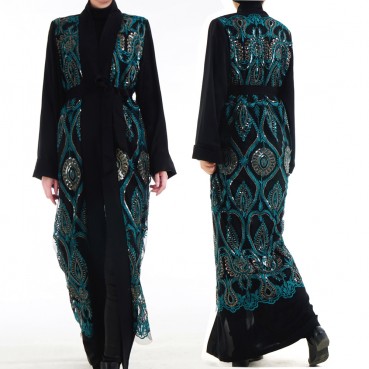 Middle Eastern robe sequin embroidery loose open placket for womens clothing