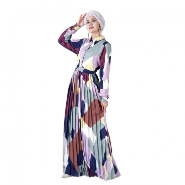 European and American Dubai geometric pattern organ pleats Muslim dress