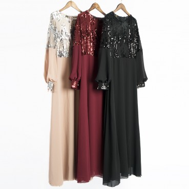 Autumn and winter dress embroidery sequin stitching chiffon maxi skirt