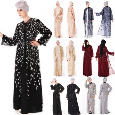 Spot e-commerce Islamic Muslim womens cardigan sequin embroidery outer outfit