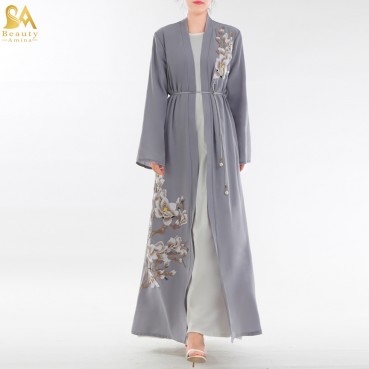 Manufacturers stock embroidery cardigan dubai dress KJ Muslim robe women