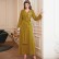 Mustard yellow hand-stitched diamond flower pleated spot new long-sleeved dress