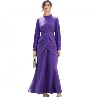 Stand-up collar, long-sleeved, big swing dress, long dress, Southeast Asia, Europe, America, Women