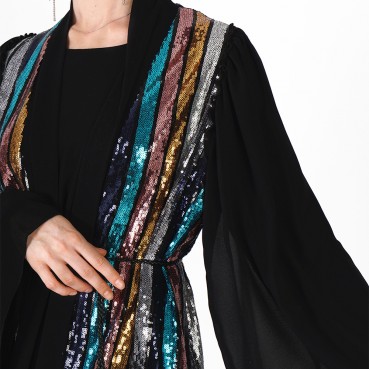 Color vertical sequins embroidery chiffon stitching long-sleeved jacket cardigan womens clothing