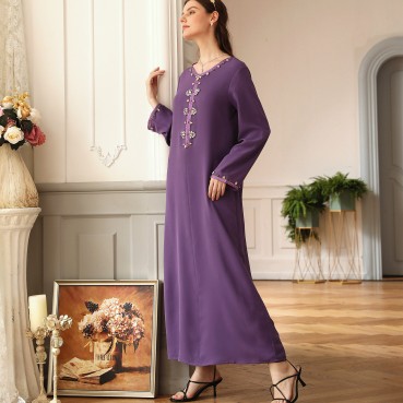 Purple selvedge hand-sewn diamond V-neck dress Middle East station vintage robe abaya