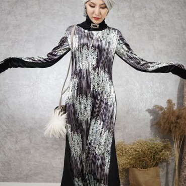 Velvet full-length dress autumn and winter new velvet womens gown