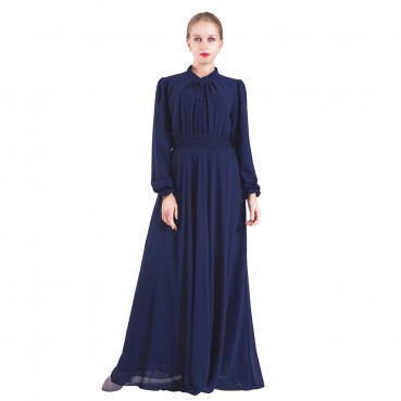 Chiffon multicolor big swing long-sleeved elastic waist gauze skirt European and American womens dresses Muslim