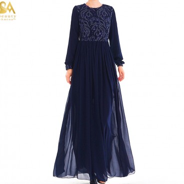 Europe, America and Southeast Asia Fashion 3D Embroidered Abaya Muslim Dress Womens Clothing