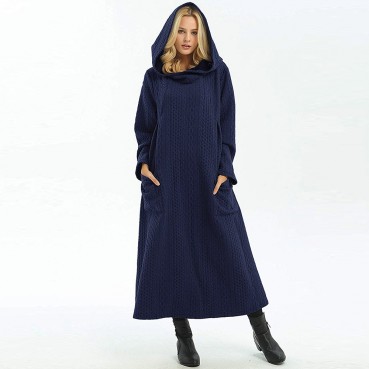 New autumn and winter Moroccan twist knit hooded loose plus size dress