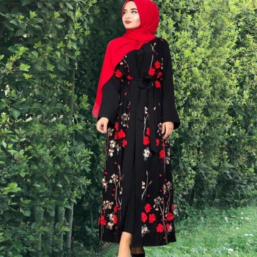 ins3D three-dimensional flower embroidered jacket Muslim womens robe