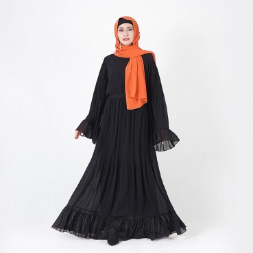 Womens positioning crumpled big swing double layer chiffon Muslim long dress