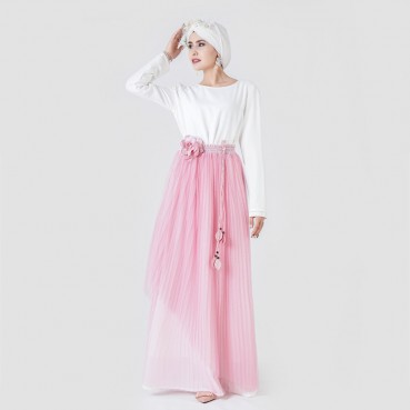 Southeast Asia ins double layer pleated color mesh elastic waist half skirt long skirt