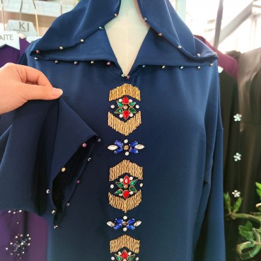 Tibetan blue gold tube Moroccan style Middle Eastern light luxury hand-sewn diamond robe abaya Muslim womens clothing