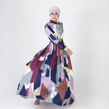 European and American Dubai geometric pattern organ pleats Muslim dress