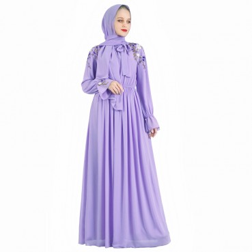 Dubai Travel Lavender Embroidery Europe, America, Middle East, Big Dress, Ladies