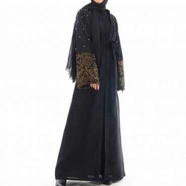 Muslim Womens Middle Eastern Cardigan Beaded Dress Abaya