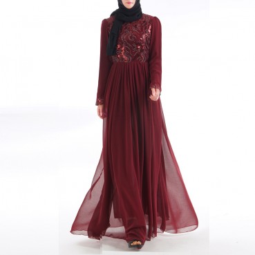 Europe, America and Southeast Asia Fashion 3D Embroidered Abaya Muslim Dress Womens Clothing