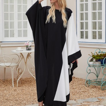 Black and white contrast color cloak dress casual slim loose robe womens arabic robe