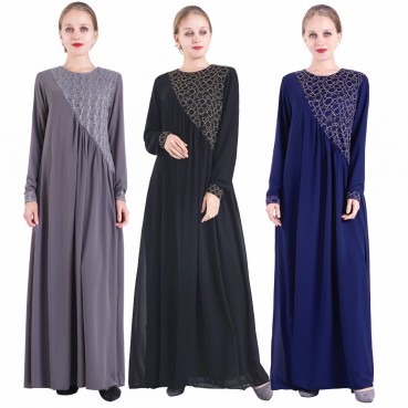 Long-sleeved long three-dimensional cut lace stitching double-layer high-end chiffon skirt European and American