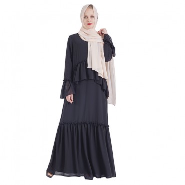 Chiffon lotus leaf fake two-piece long-sleeved long dress Middle Eastern robe Muslim womens skirt