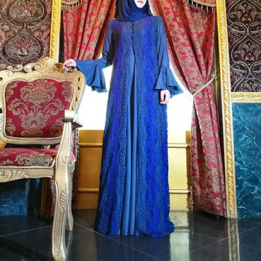 Muslim Womens Long Sleeve Dress Flare Sleeve Long Skirt National Costume