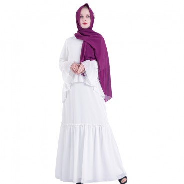 Chiffon lotus leaf fake two-piece long-sleeved long dress Middle Eastern robe Muslim womens skirt