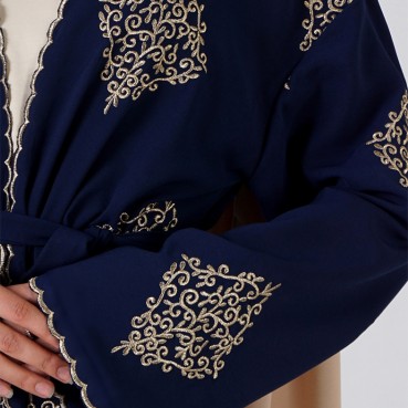 Middle Eastern gold embroidery Turkish womens cardigan robe