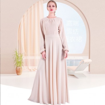 Chiffon European and American long-sleeved dress Muslim womens clothing