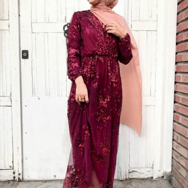 Sequin embroidery temperament Southeast Asia Middle East Dubai Double-layer dress Muslim womens clothing