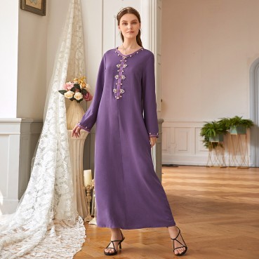 Purple selvedge hand-sewn diamond V-neck dress Middle East station vintage robe abaya