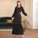 Black stretch slim big lantern gauze sleeves diamond ornaments party dress dress long skirt