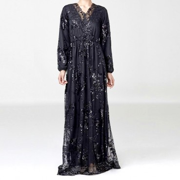 Sequin embroidery temperament Southeast Asia Middle East Dubai Double-layer dress Muslim womens clothing