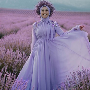 Dubai Travel Lavender Embroidery Europe, America, Middle East, Big Dress, Ladies