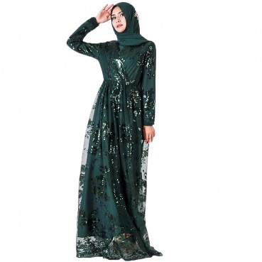 Sequin embroidery temperament Southeast Asia Middle East Dubai Double-layer dress Muslim womens clothing