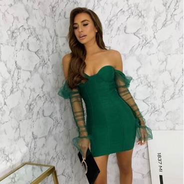 Summer 2021 womens sexy inhale chest splicing mesh sleeves night shop style slim dress female