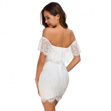 2021 white dress fashion sexy night shop Slim thin lace bag hip lower chest skirt