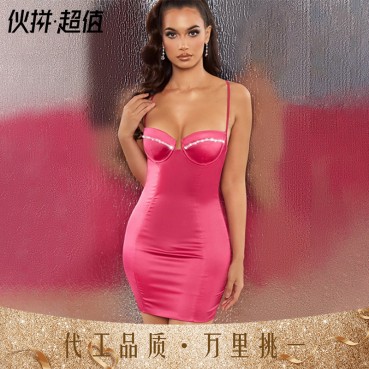 Summer Europe and the United States new wrapped chest diamond womens sexy hate dress female