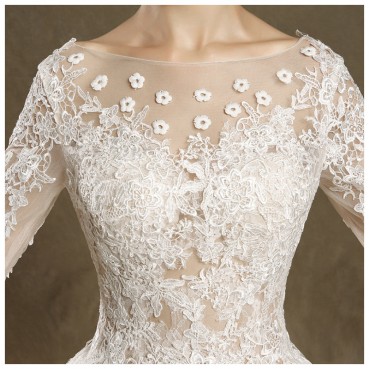 New long-sleeved lace mesh small trailing wedding decorative European and American round collar embroidery flower